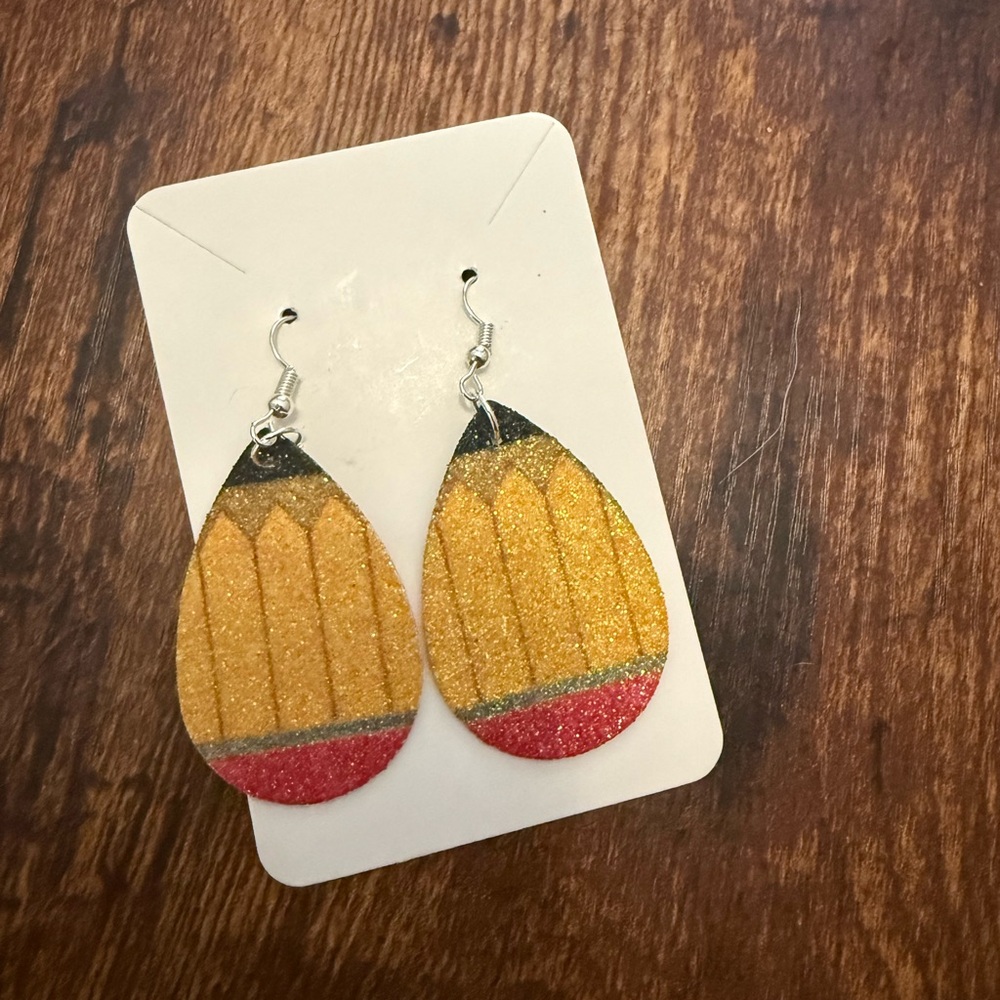 Pencil Design Teardrop Earrings